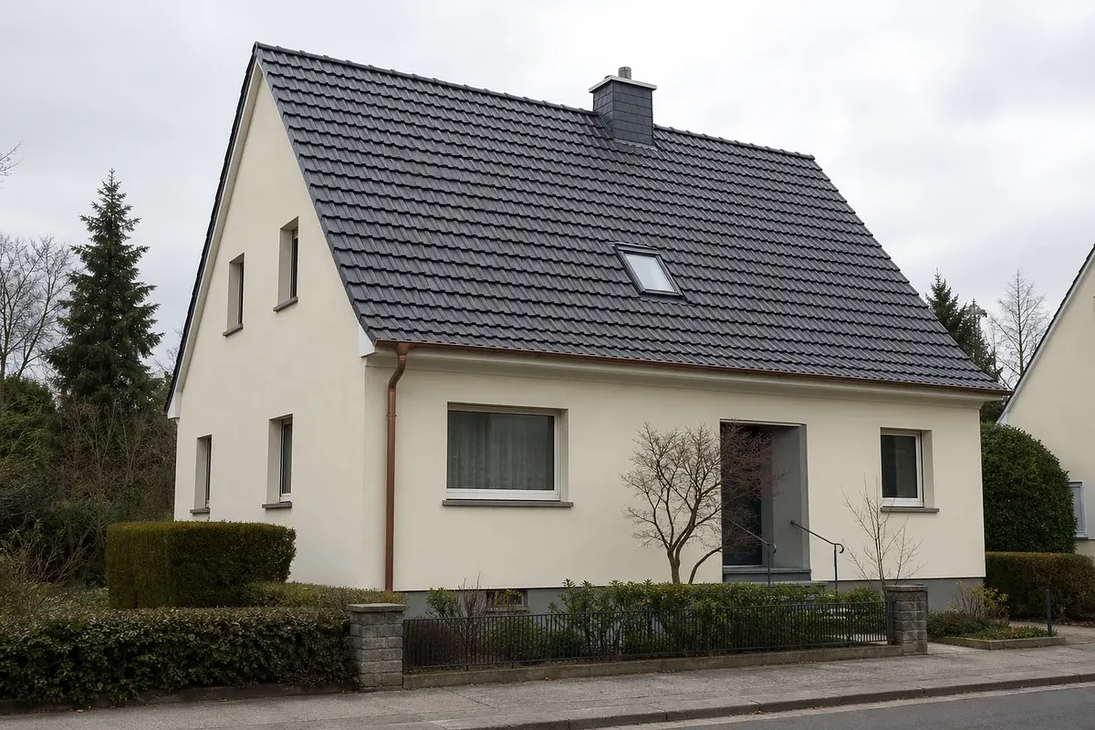Nachher: saniertes Steildach mit anthrazitfarbenen Tonziegeln, Köln-Lindenthal
